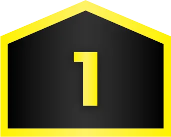 A black pentagon outlined in yellow with a large yellow number 1 centered inside.