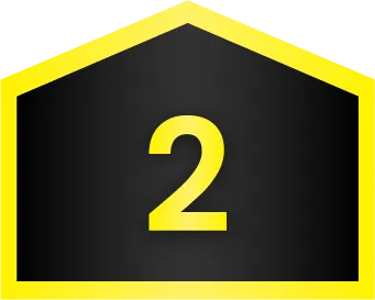A black pentagonal shape with a yellow border, featuring a large yellow number 2 in the center.