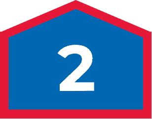 The number 2 in white, centered on a blue pentagon with a red border, representing a financing plan.